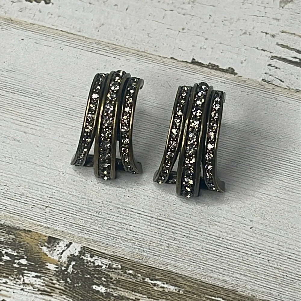 Heidi Daus Swarovski Crystal Layered Half Hoop Earrings